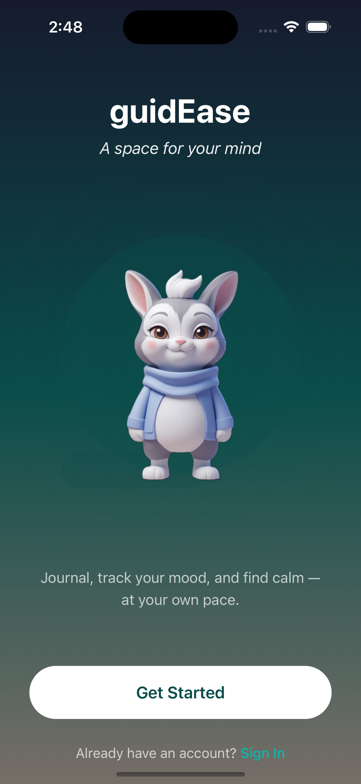 guidEase welcome screen with Bun Bun mascot